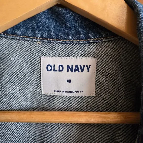 Old Navy Relaxed Classic Jean Jacket 4X NWT Button Front Collared Coat Blue - Picture 5 of 5